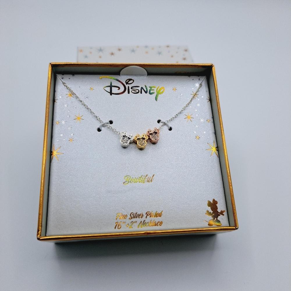 Trio of Minnie Mouse Bowtiful Charm Fine Silver Plated Necklace